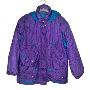 Vintage Andy Johns Puffy Purple Nylon Jacket Womens L 80s Retro Kidcore Bright